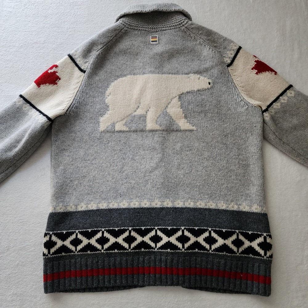 Hudson Bay Polar Bear Cowichan Cardigan Mens XL Lambs Wool Knit Canada Olympics